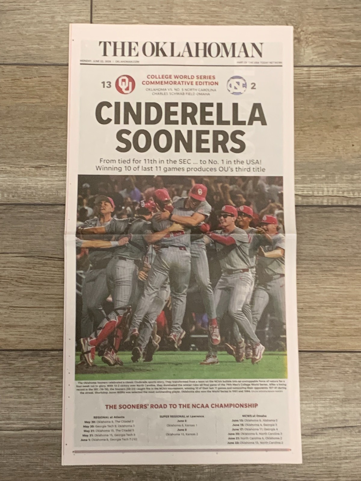 2026 Oklahoma Sooners College Baseball National Champions Authentic Newspaper