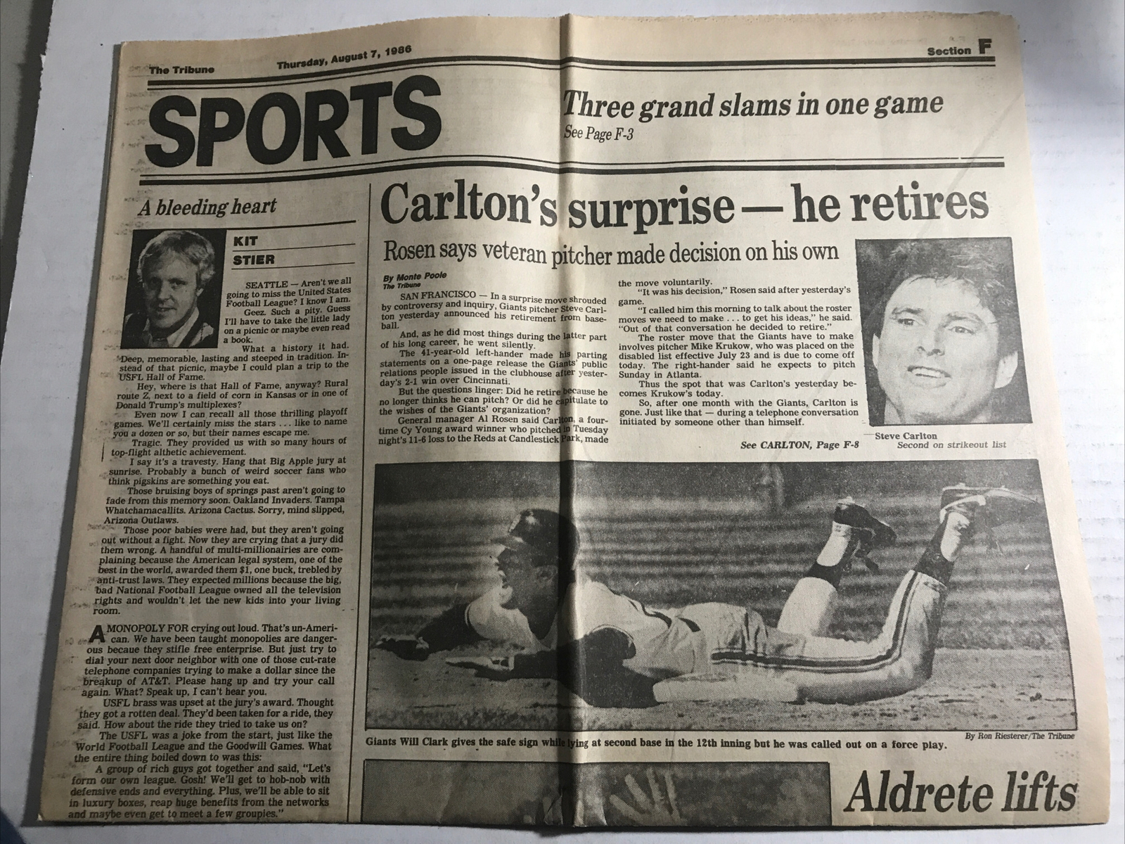 Steve Carlton Retires Newspaper Sports Section August 7, 1986 Oakland Tribune