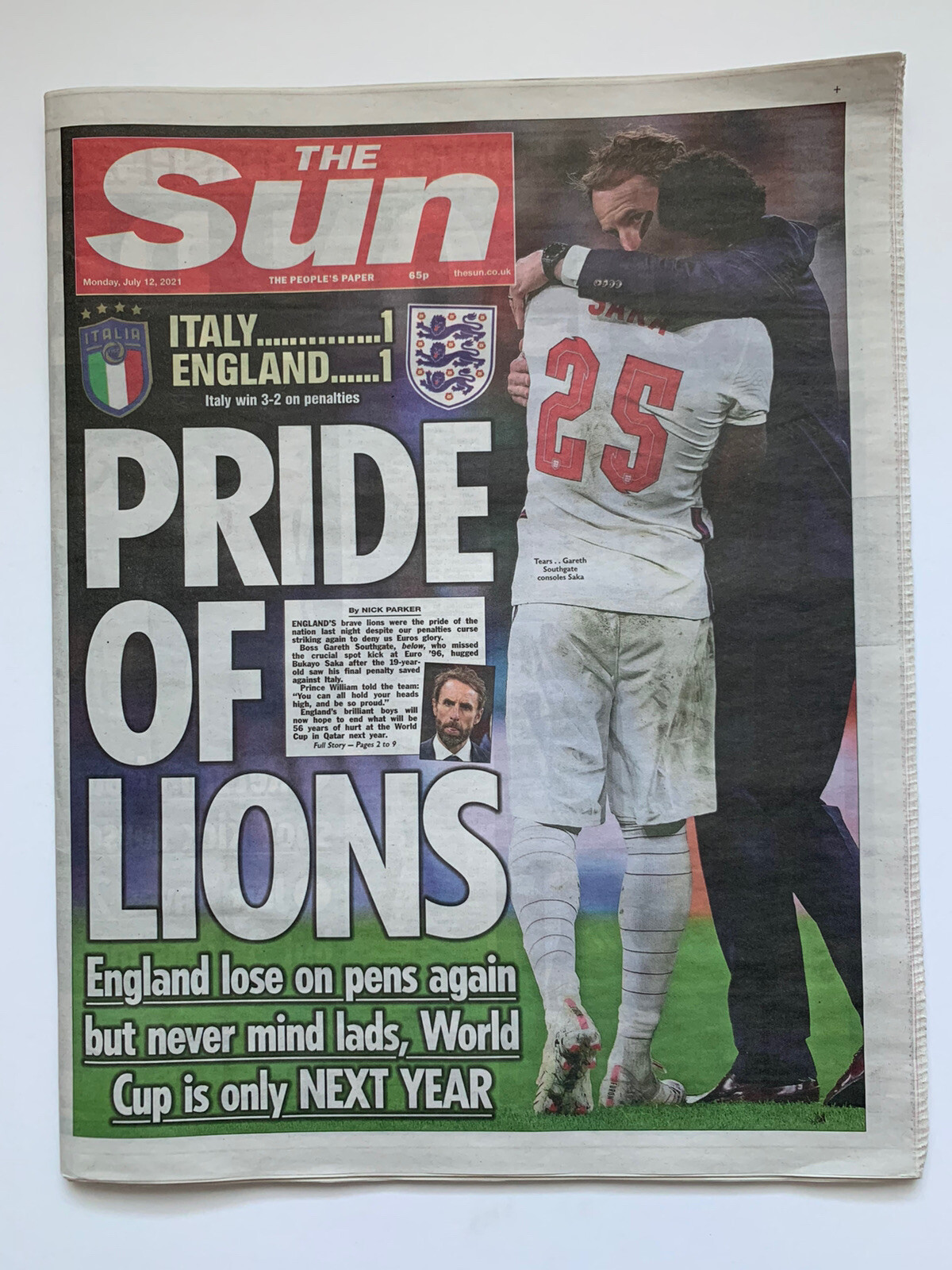 ENGLAND ITALY BUKAYO SAKA EURO 2020 FINAL UK THE SUN NEWSPAPER JULY 2021