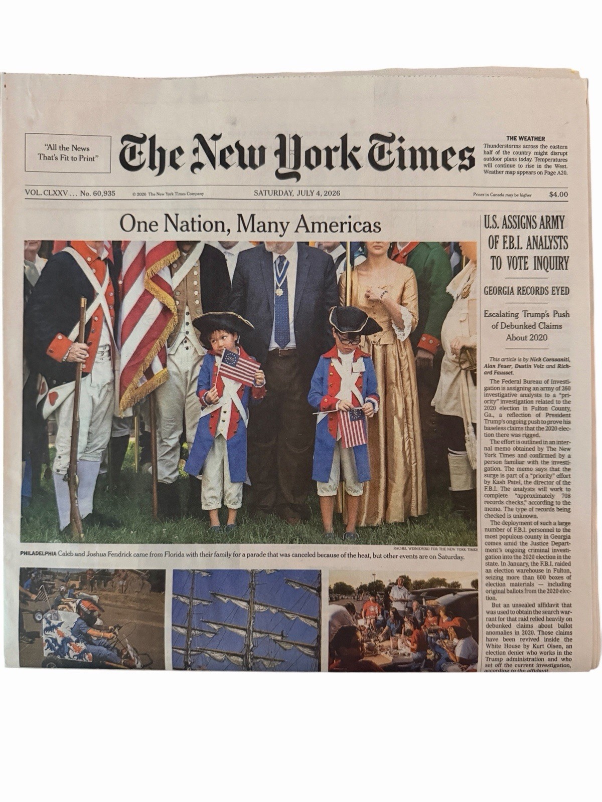 The New York Times Newspaper July 4 2026 One Nation, Many Americas Complete NYT