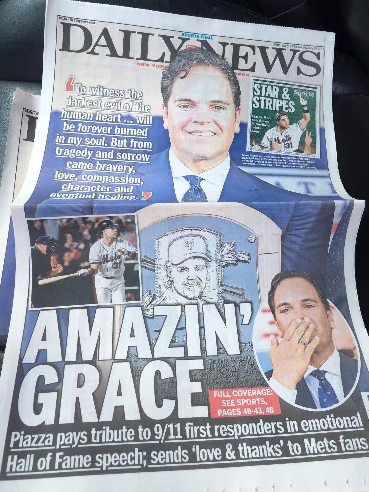 MIKE PIAZZA NY METS HALL OF FAME INDUCTION HOF 7/2/16 DAILY NEWS FULL NEWSPAPER