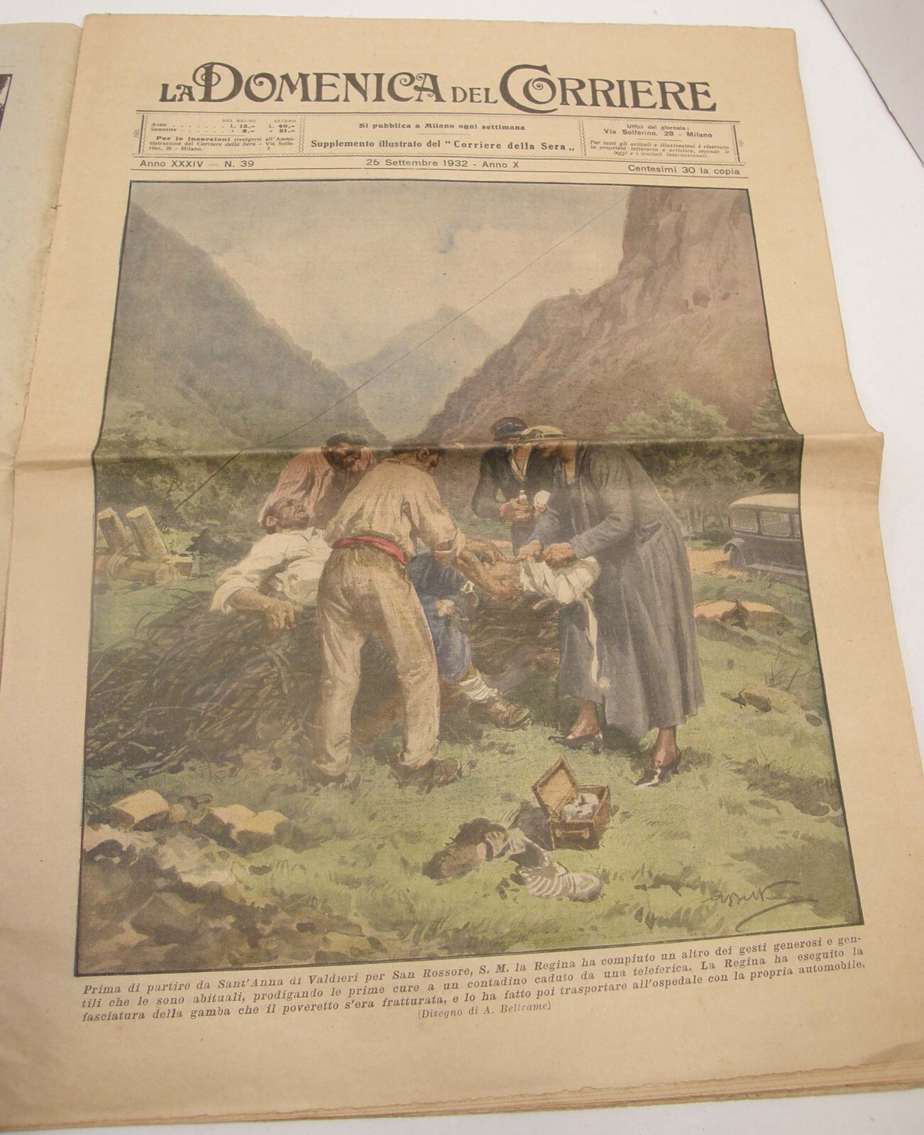 SEPTEMBER 1932 LA DOMENICA DEL CORRIERE ITALIAN NEWSPAPER QUEEN ELENA COVER