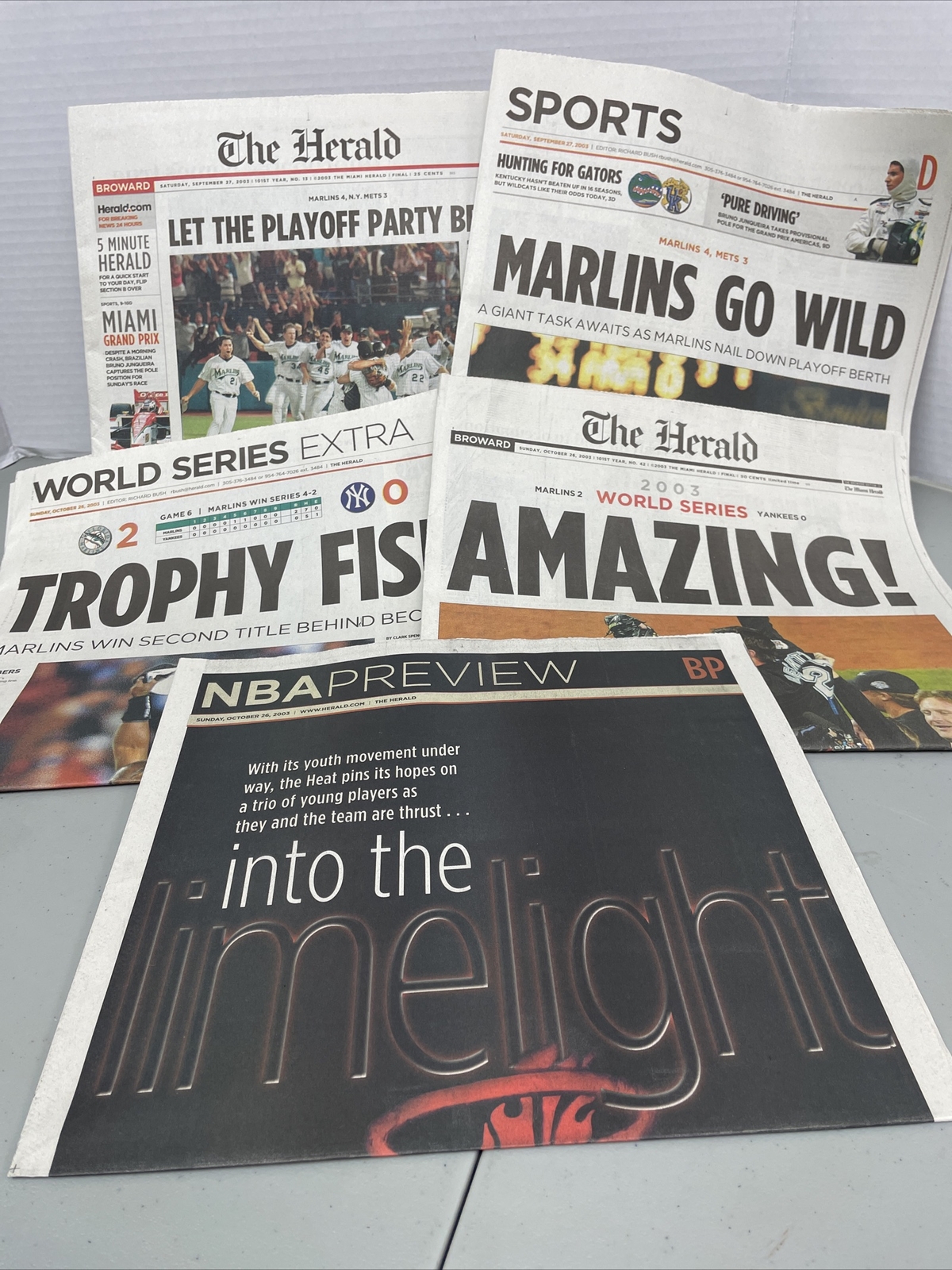 Lot of 5 Miami Herald Sports 2003 World Series Newspapers NBA Basketball Section