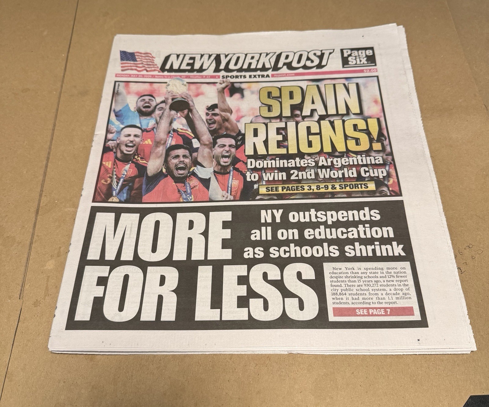 New York Post: ??? SPAIN RESIGNS! Dominates Argentina To Win 2nd World Cup