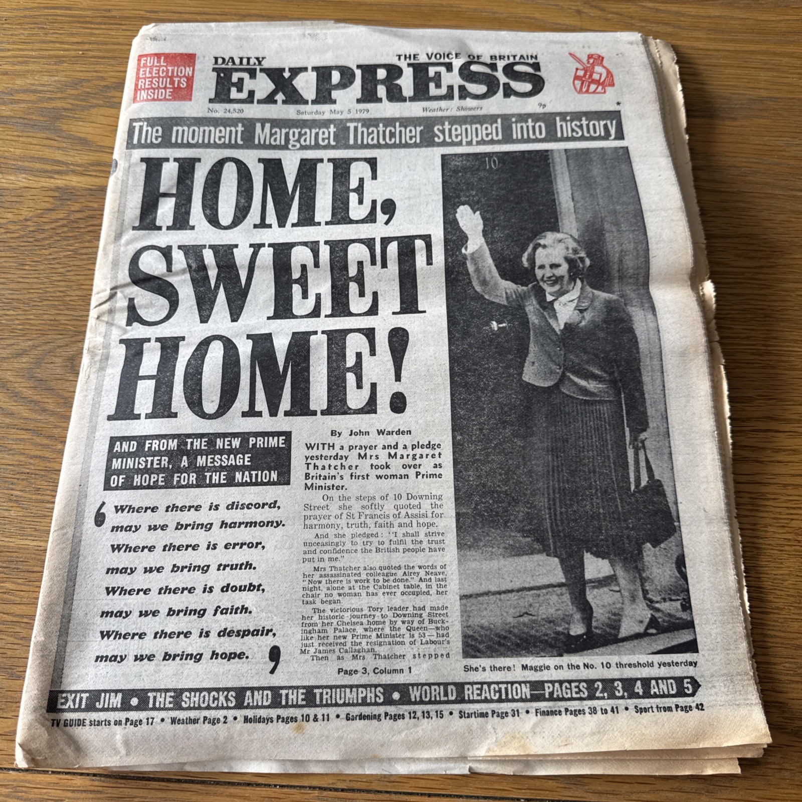 Daily Express Newspaper – 5th May 1979 – Margaret Thatcher Front Cover