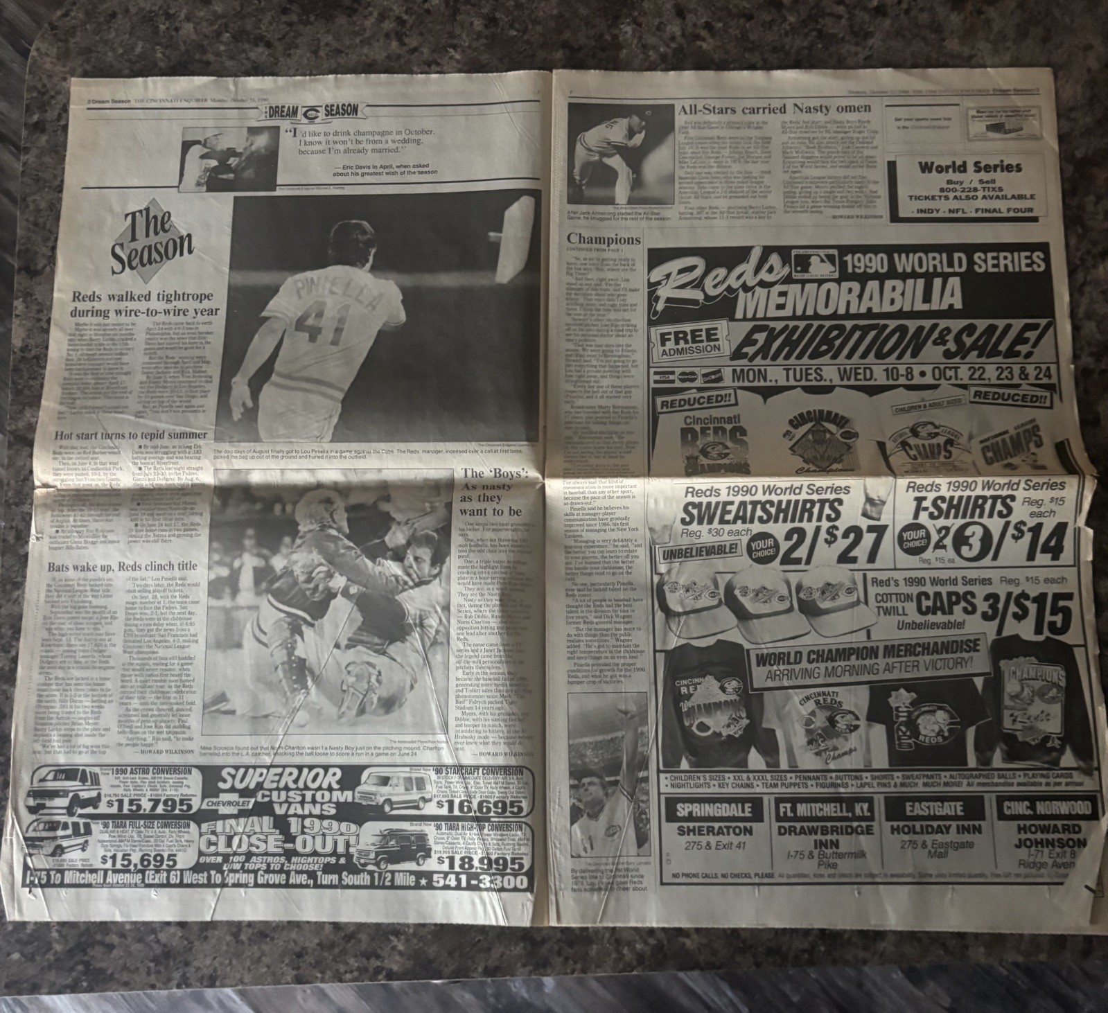 1990 Cincinnati Reds World Series Championship Newspapers Enquirer Sweep Champs