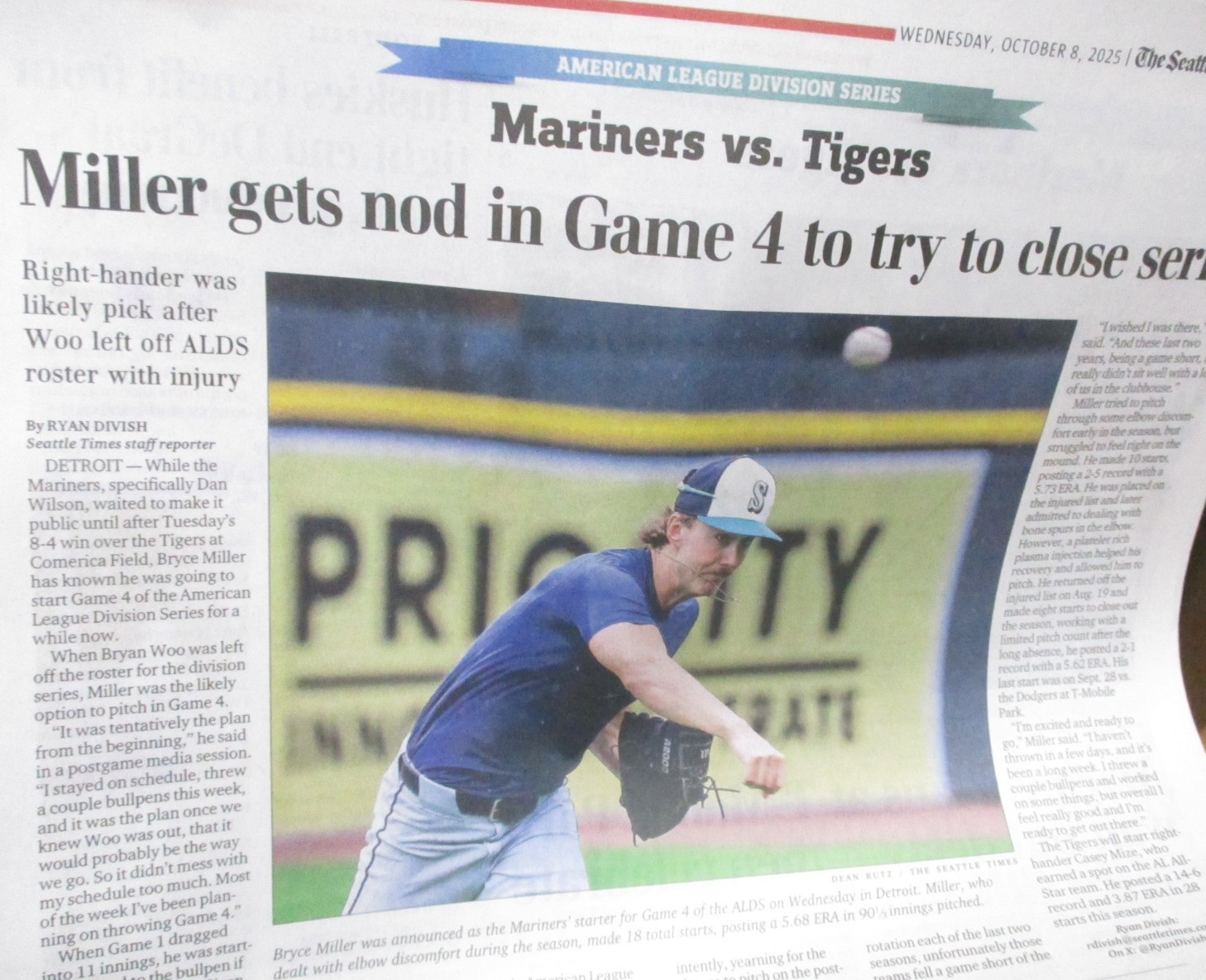 SEATTLE MARINERS 10/08/2025 MLB PLAYOFFS FULL PAPER ALDS GAME 3 WIN CAL #61 (2)