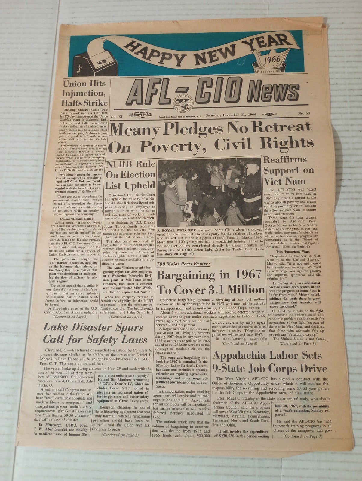AFL-CIO News December 31 1966 Meany Pledges No Retreat On Poverty, Civil Rights