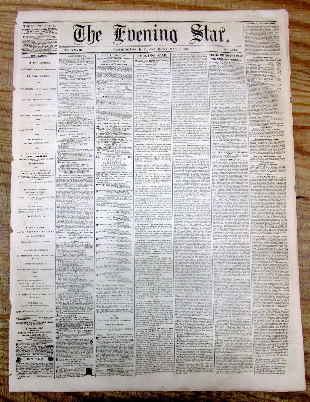 1869 newspaper 1st TRANSCONTINENTAL RAILROAD COMPLETE “Golden Spike” & Telegraph