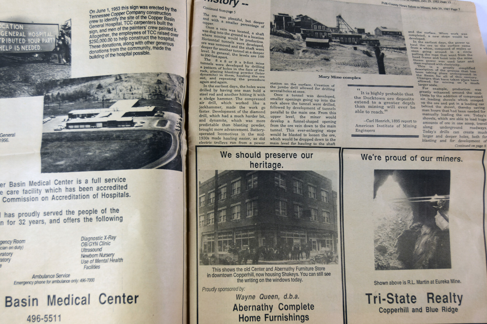 1987 Newspaper Tennessee Ducktown Copperhill Copper Basin Miners Ads RARE