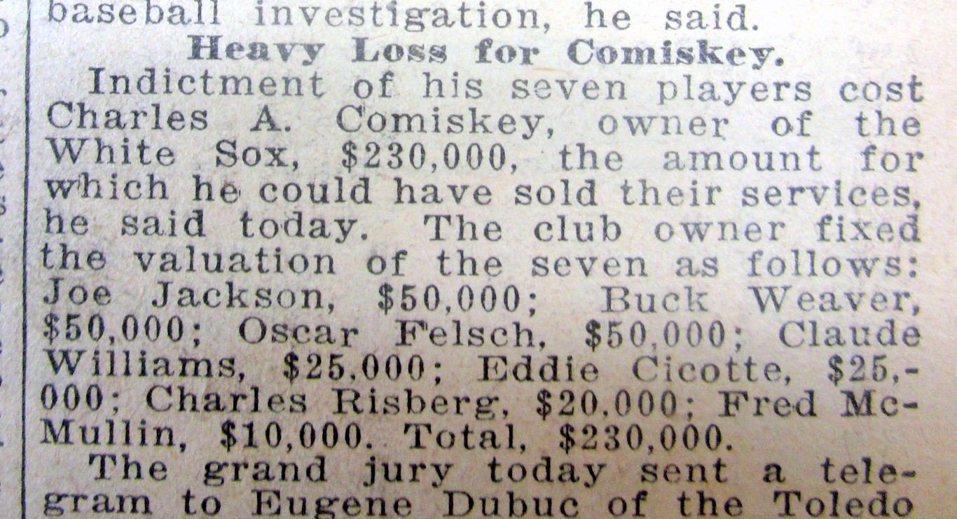 1920 hdln newspaper BLACK SOX BASEBALL WORLD SERIES SCANDAL Shoeless Joe Jackson