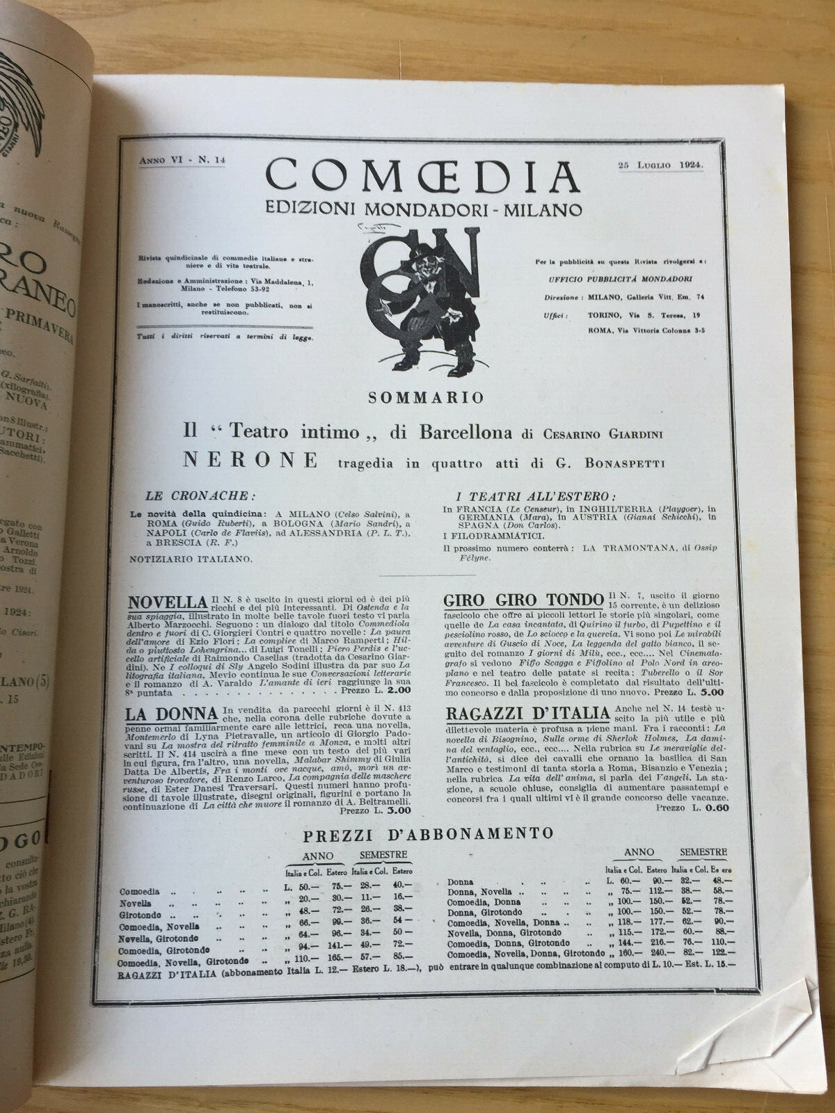 MONDADORI COMEDIA PERIODICO COMEDIA E VITA THEATRALE N° 14 1924 BONASPETTI 2/19