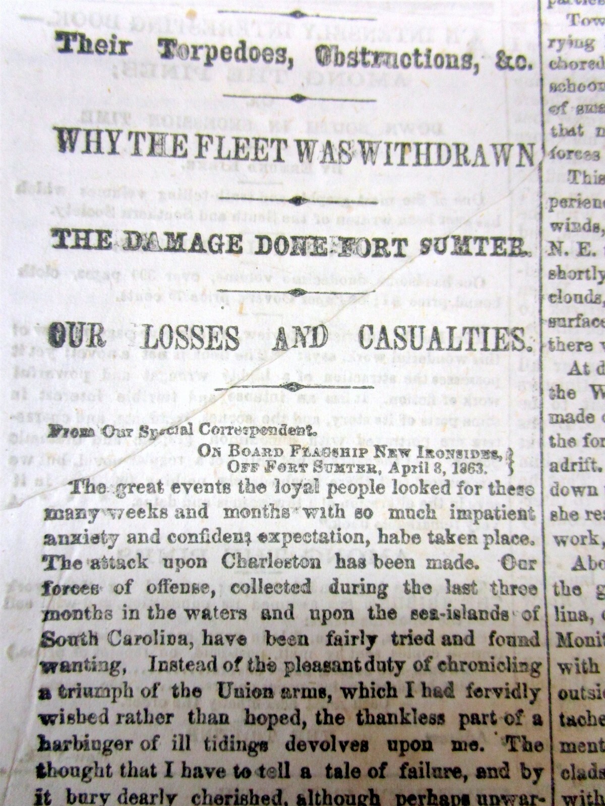 1863 Civil War newspaper “EXTRA” 1st BATTLE OF CHARLESTON HARBOR South Carolina