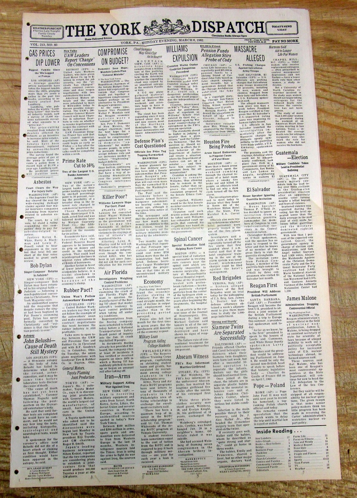 1982 newspaper with Rumor of BOB DYLAN returning to JUDAISM from CHRISTIANITY