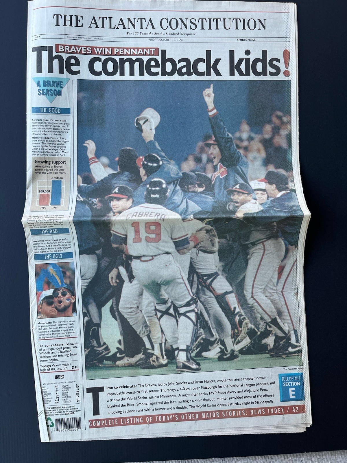 1991 & 1992 Atlanta Braves Baseball Newspapers/ National League Champions