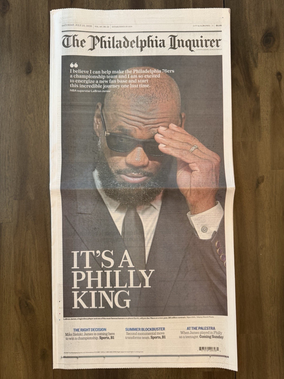 Lebron James Philadelphia 76ers Philadelphia Newspaper 7/25/26