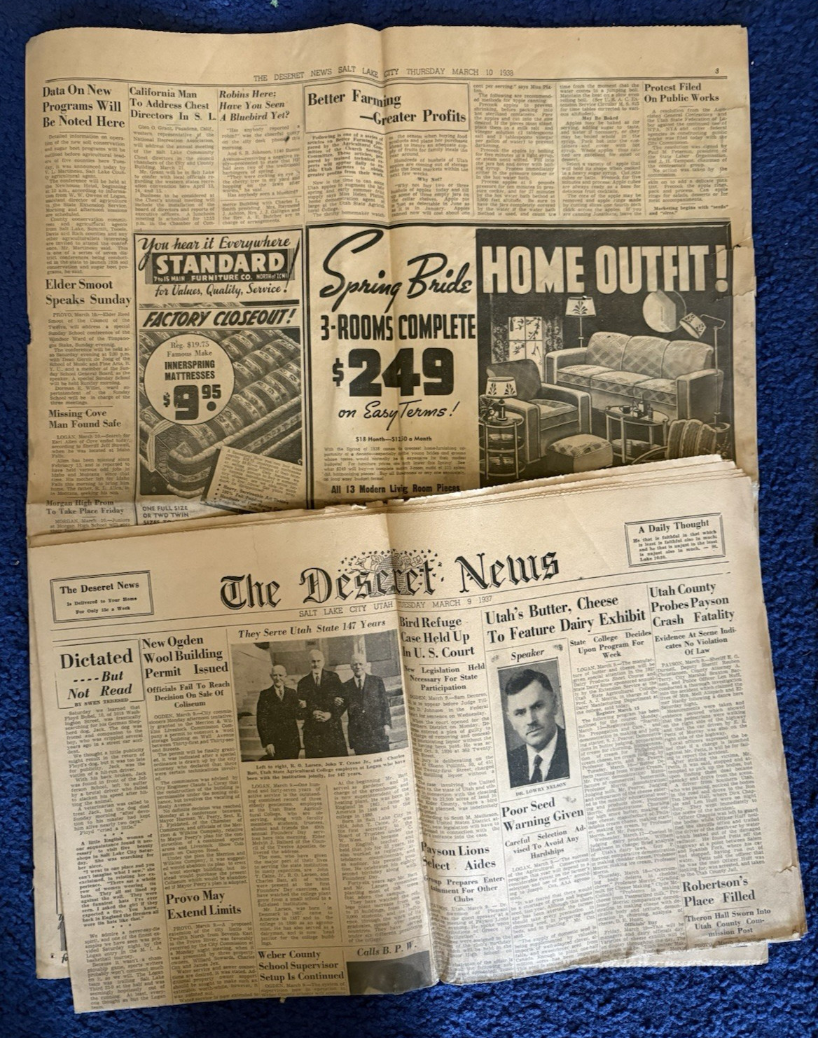 THE DESERET NEWS NEWSPAPER-2 Section Lot March 1937/38-Salt Lake City Utah