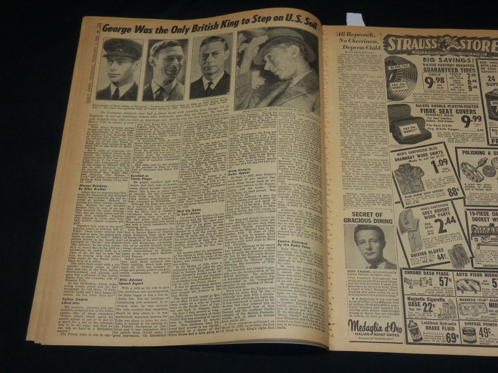 1952 FEBRUARY 7 NEW YORK DAILY NEWS – ELIZABETH FLIES HOME AS QUEEN – NP 5390