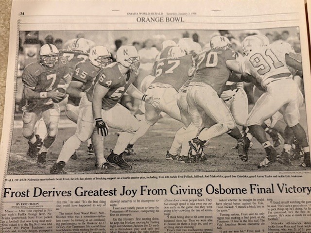 1/3/1998 OMAHA WORLD HERALD NEBRASKA vs TENNESSEE ORANGE BOWL POST-GAME COVERAGE