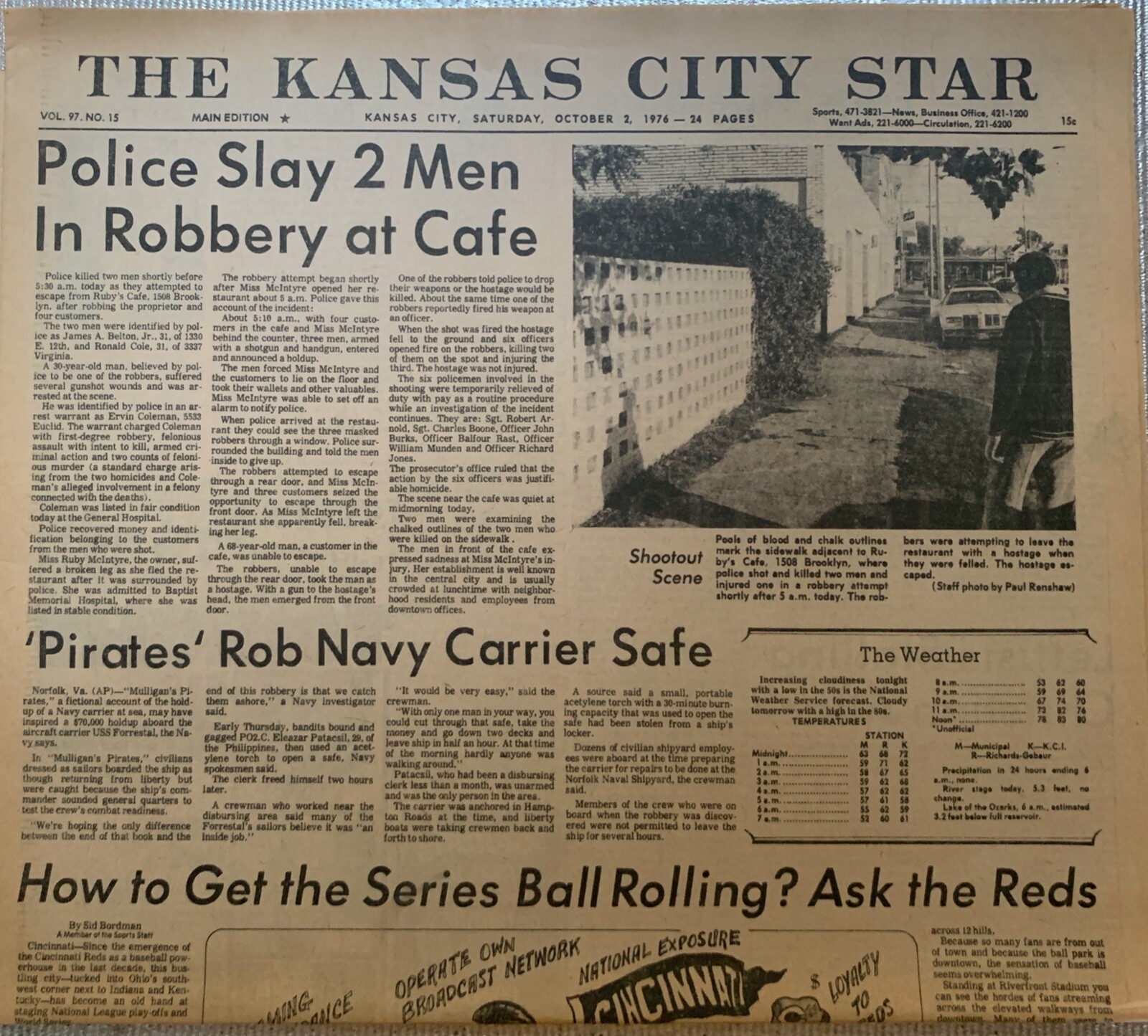 Cincinnati Reds- Big Red Machine – 10/2/76 KC Star “A” Section