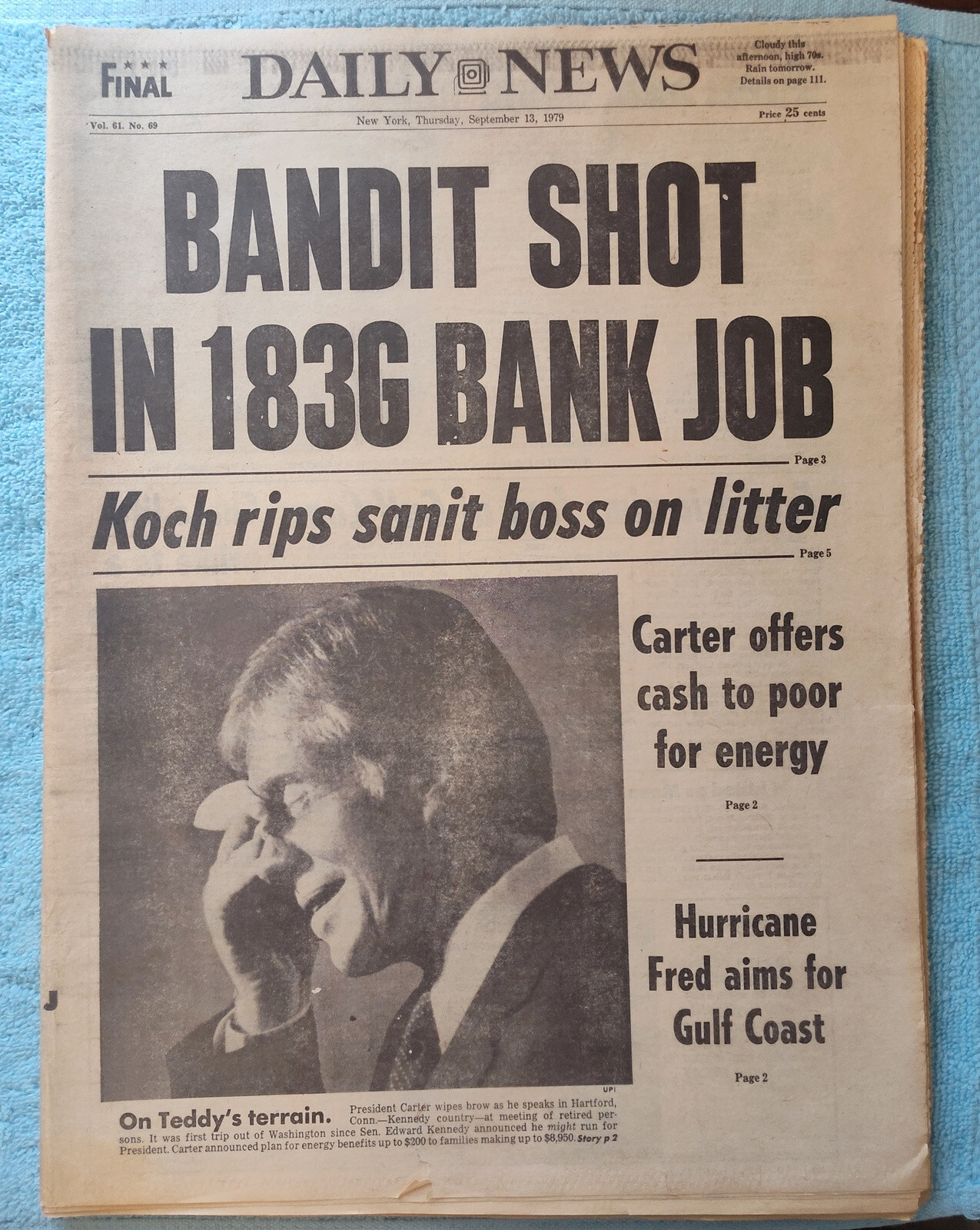 New York Daily News 13 September 1979 Jimmy Carter Carl Yastrzemski 3000th Hit +