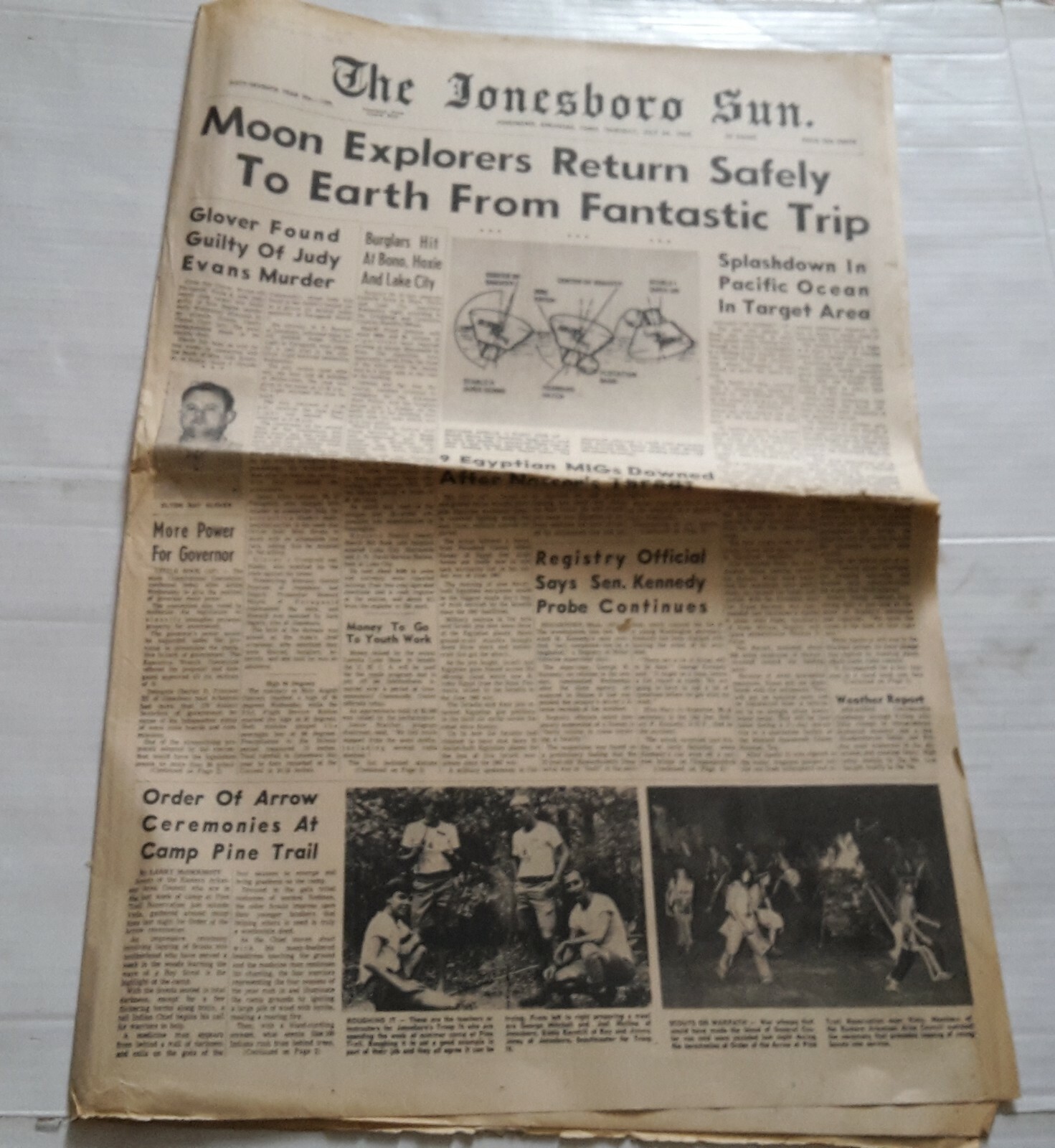 THE JONESBORO SUN Newspaper 24 JULY 1969 – APOLLO 11 Moon Landing etc