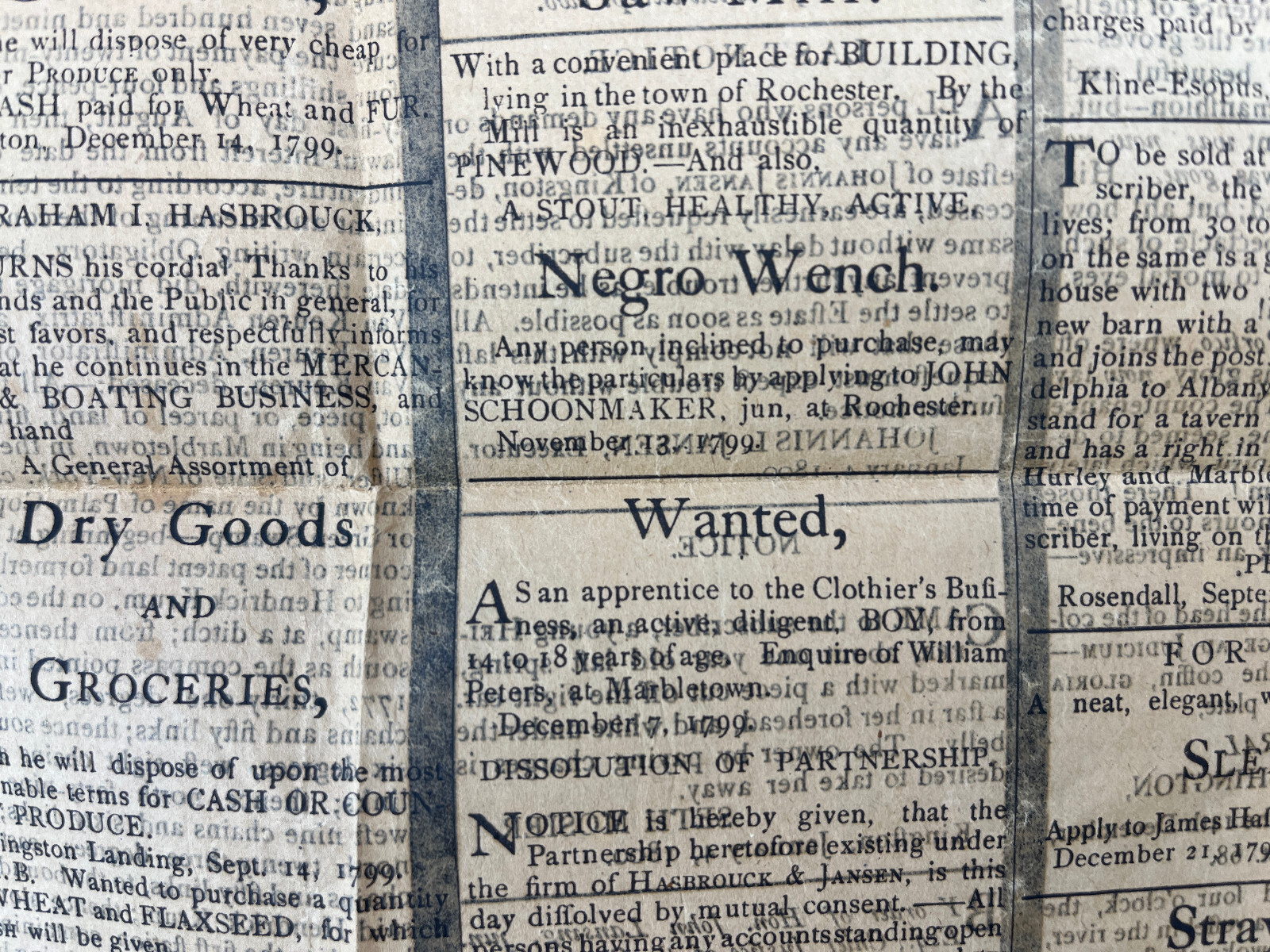 1880 Reprint 1800 Ulster County Gazette Death of Washington Enslaved Woman Ad