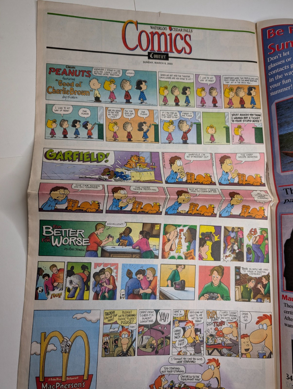 2003 Waterloo Cedar Falls Courier IA Newspaper Comics Peanuts Garfield Dilbert