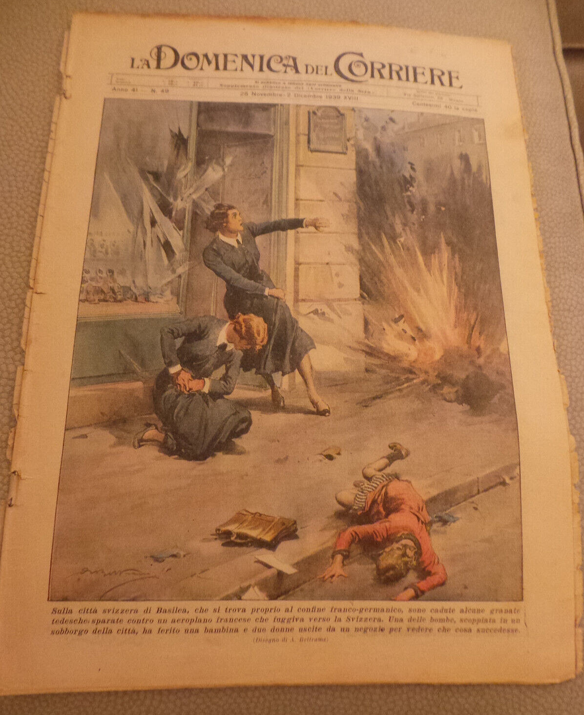 La Domenica del Corriere Italian Newspaper Nov-Dec 1939, Beltrame art of bombing