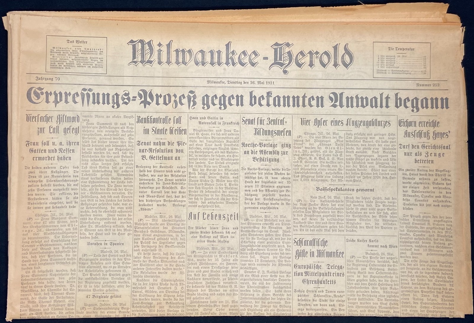 MILWAUKEE-HEROLD – May 26, 1931 – German-language newspaper – Wisconsin