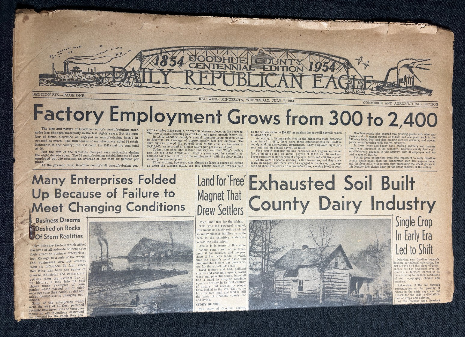 1954 July 7 DAILY REPUBLICAN EAGLE Newspaper VG 4.0 Factory Employment Grows