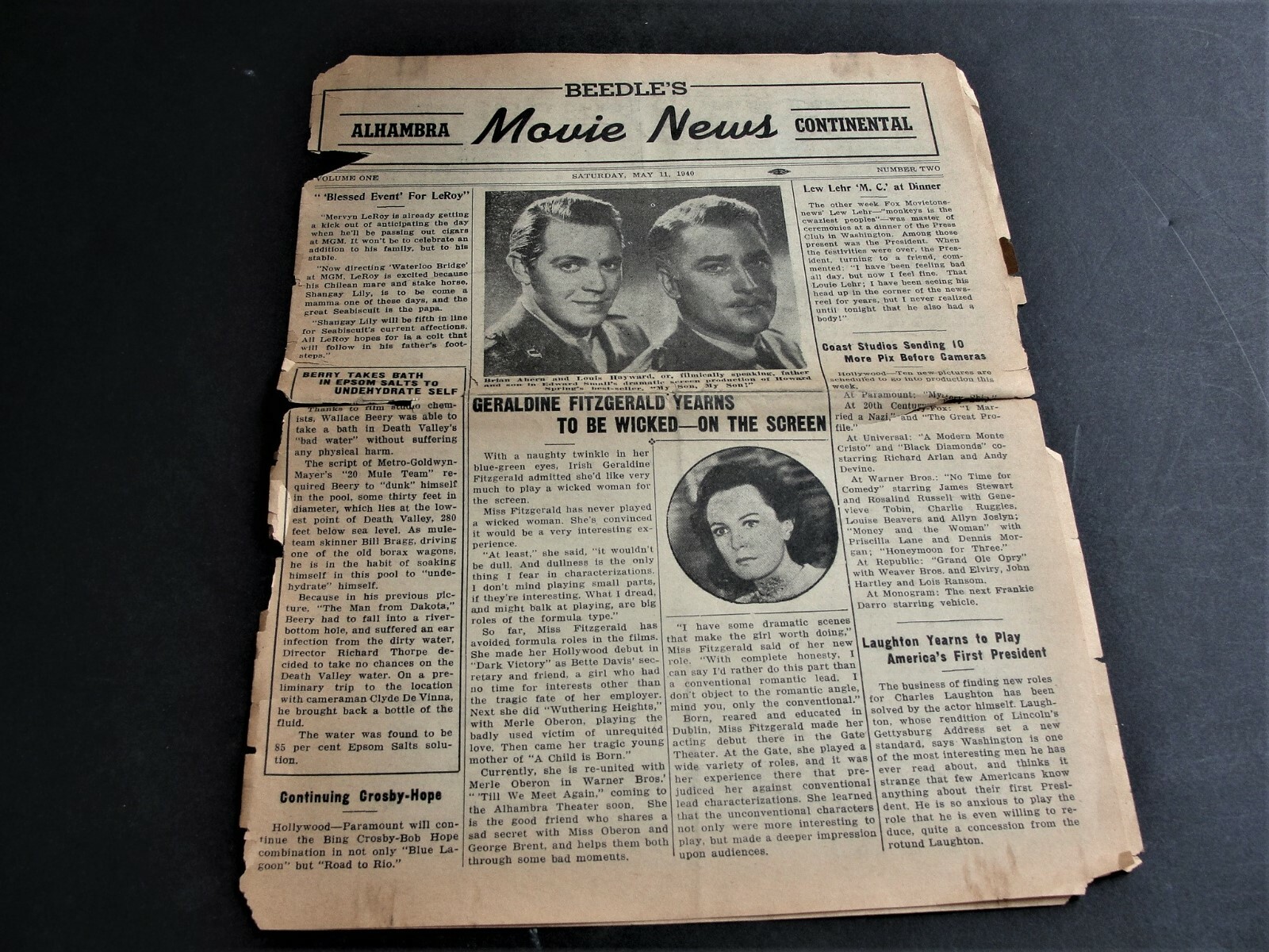 Vintage-Original 1940s Movie News & Ads.- Newspaper Set of (6). RARE.