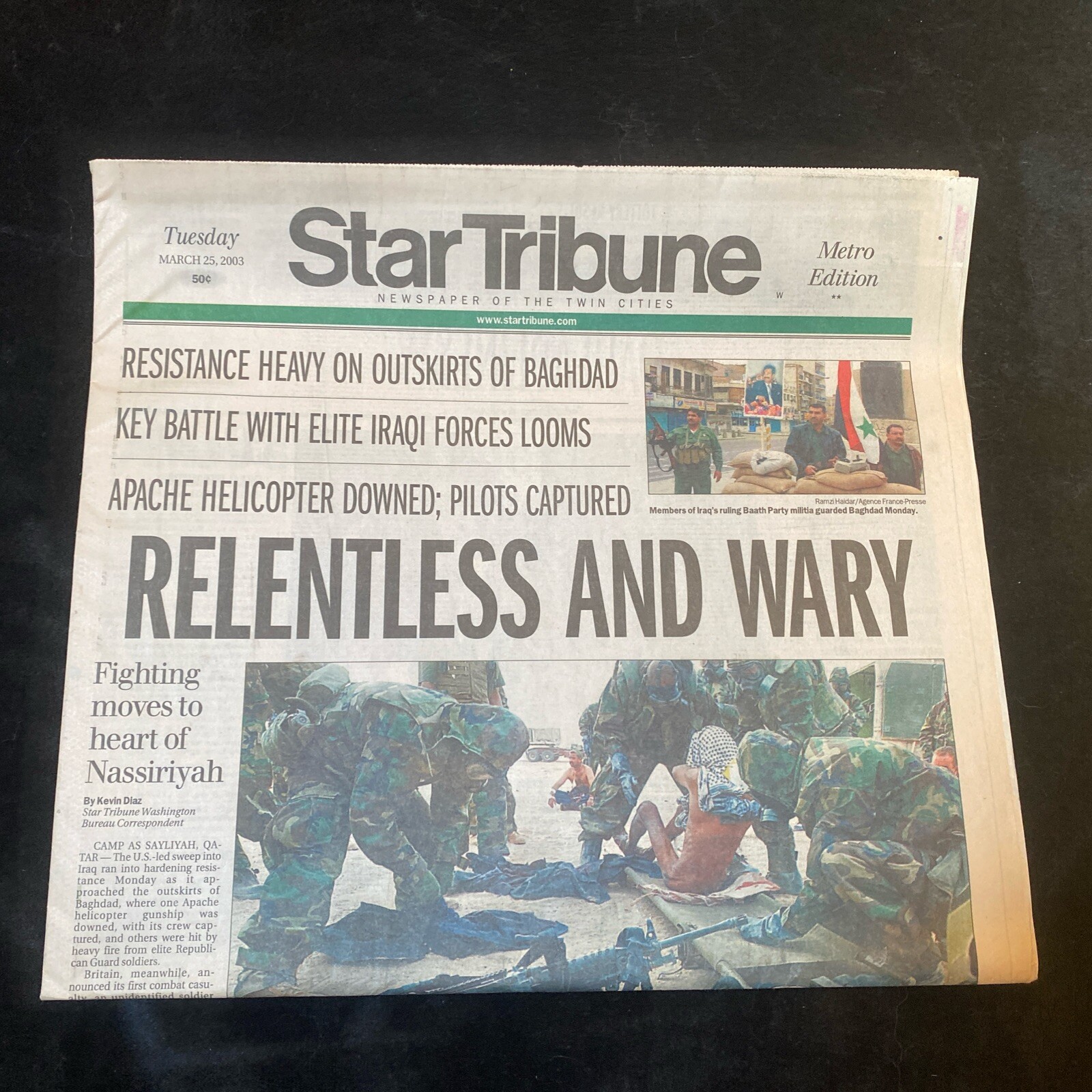 Historic Minnesota Star Tribune Iraq War March 25, 2003 – Section A ONLY