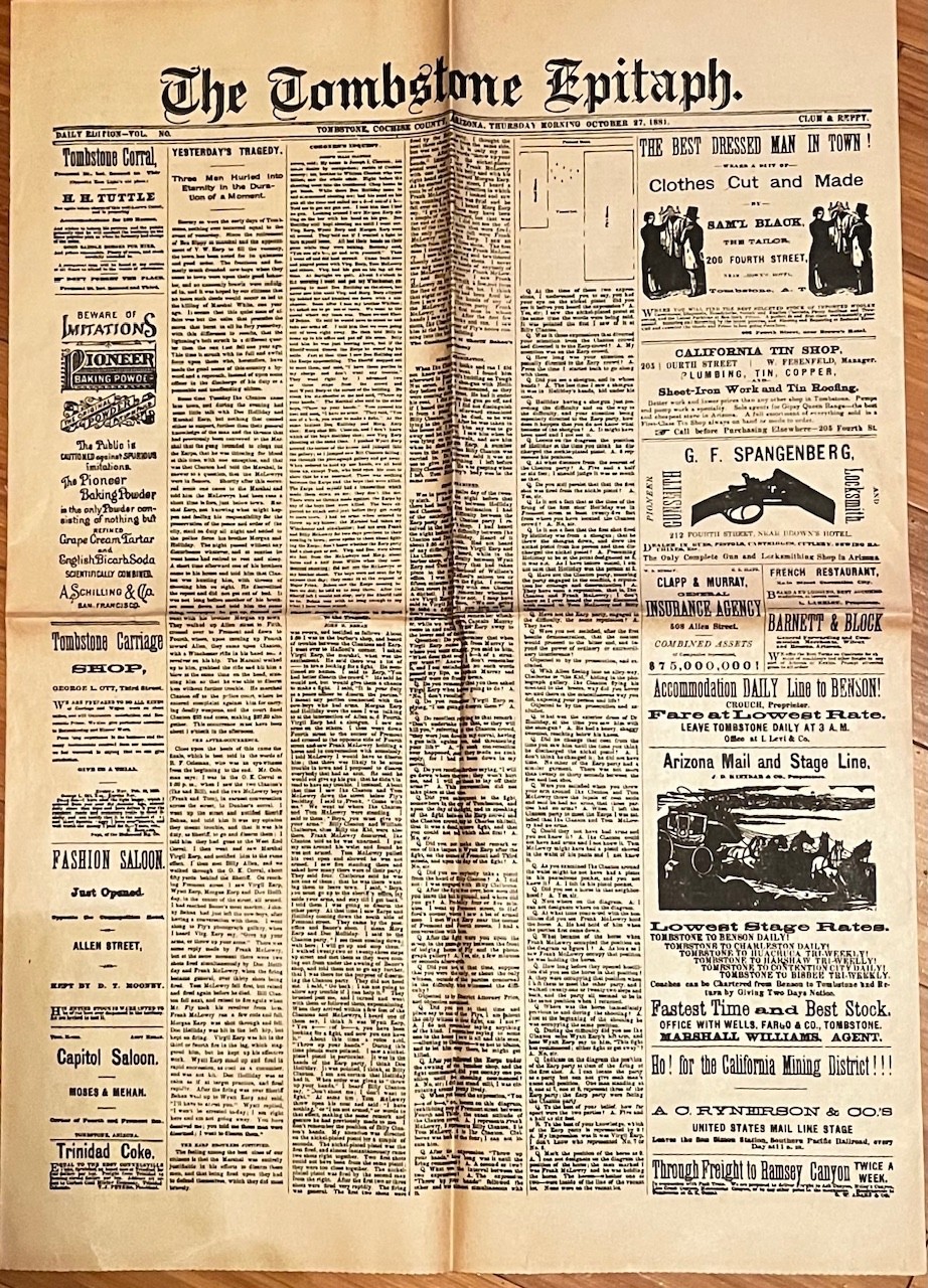 The Tombstone Epitath October 27 1881 Reprint of a Newspaper