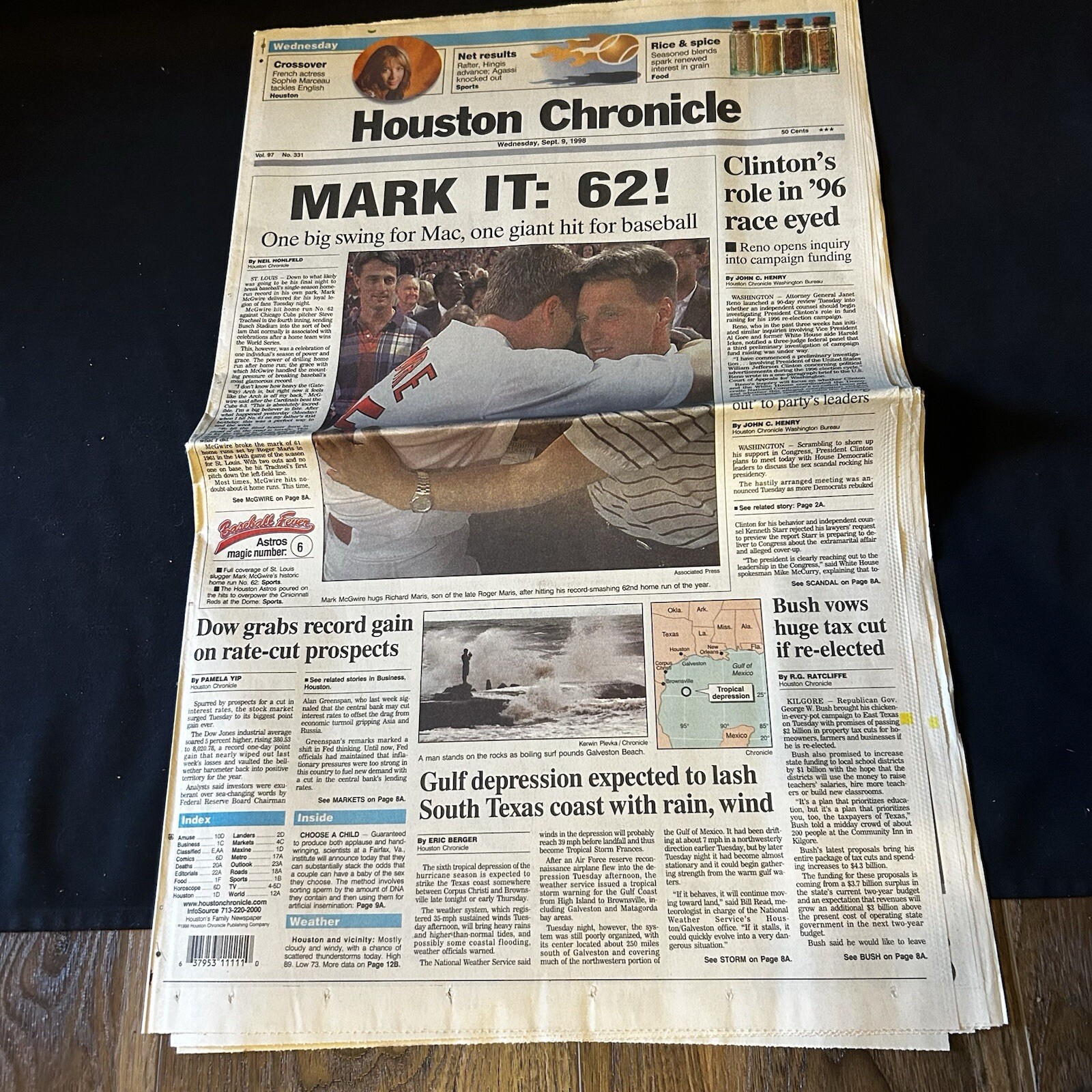 September 1998 MLB LOT / 5 Newspapers – Astros Sosa 62 McGwire Houston Chronicle