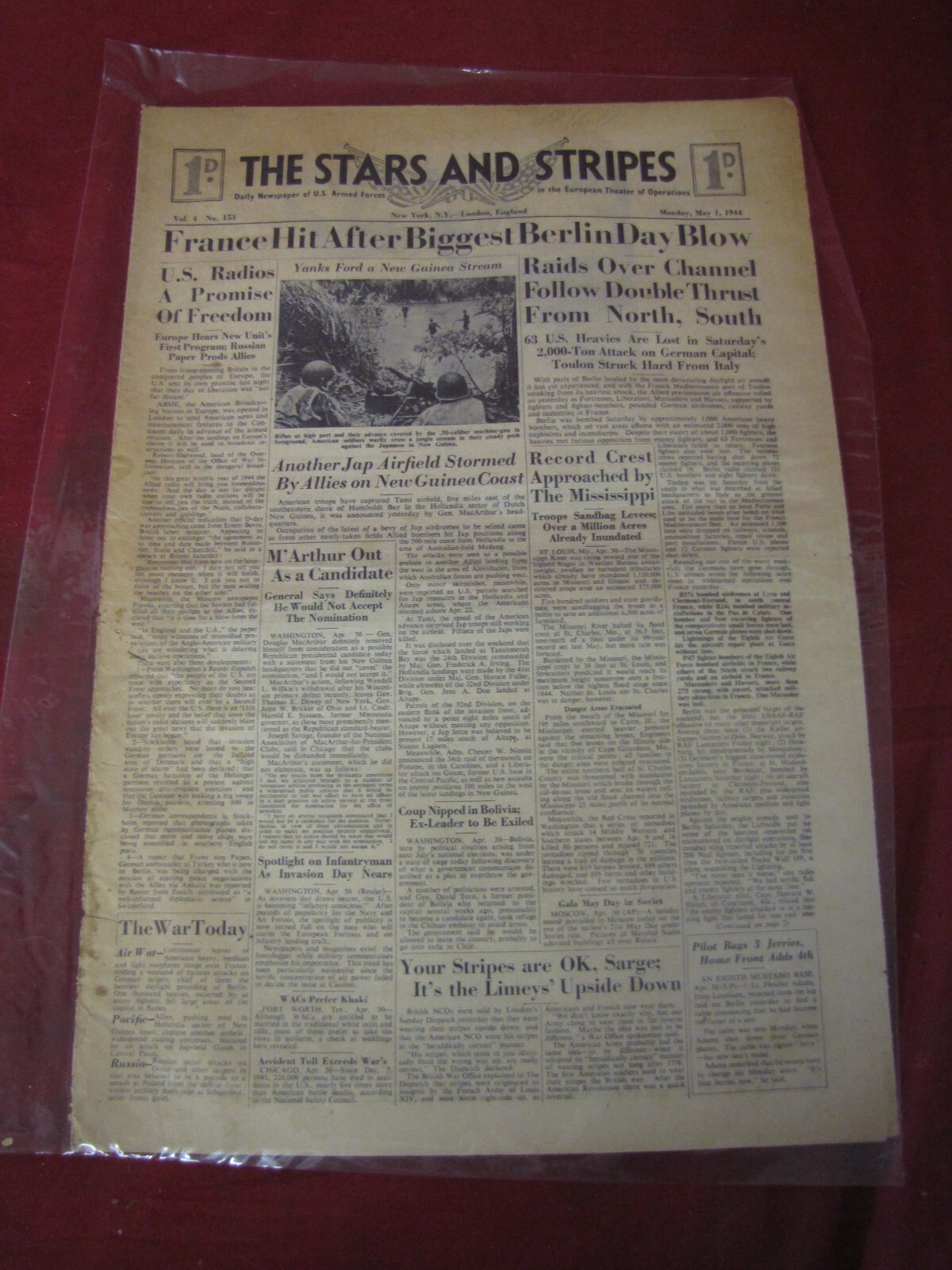 Antique 1944 The Stars & Stripes Newspaper Page (#6)