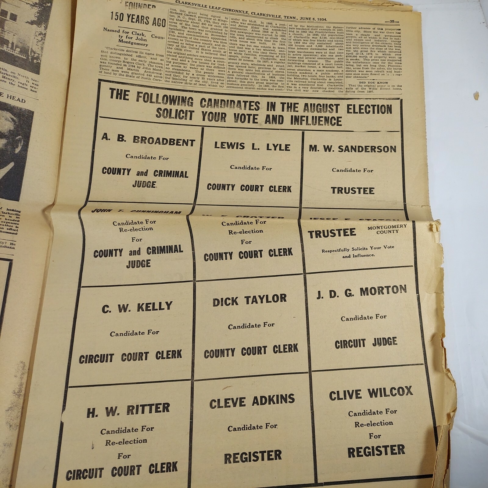 Calrksville Leaf-Chronicle Sesqui-centennial Edition June 5 1934 TN Section 3