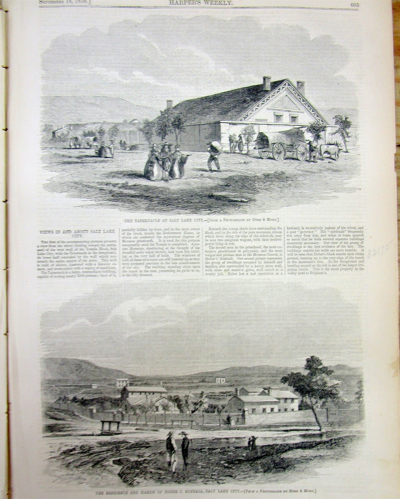 1858 illustrated newspaper w 2 views of SALT LAKE CITY Utah Territory – MORMONS