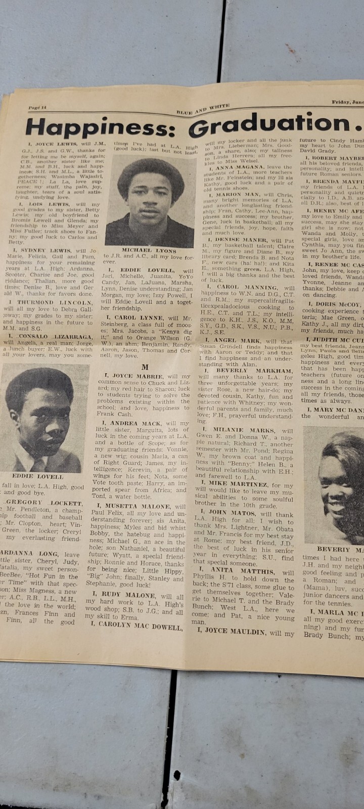 Vintage Rare 1970 LA High School Americana Wassimba Wajasiris Black Newspaper