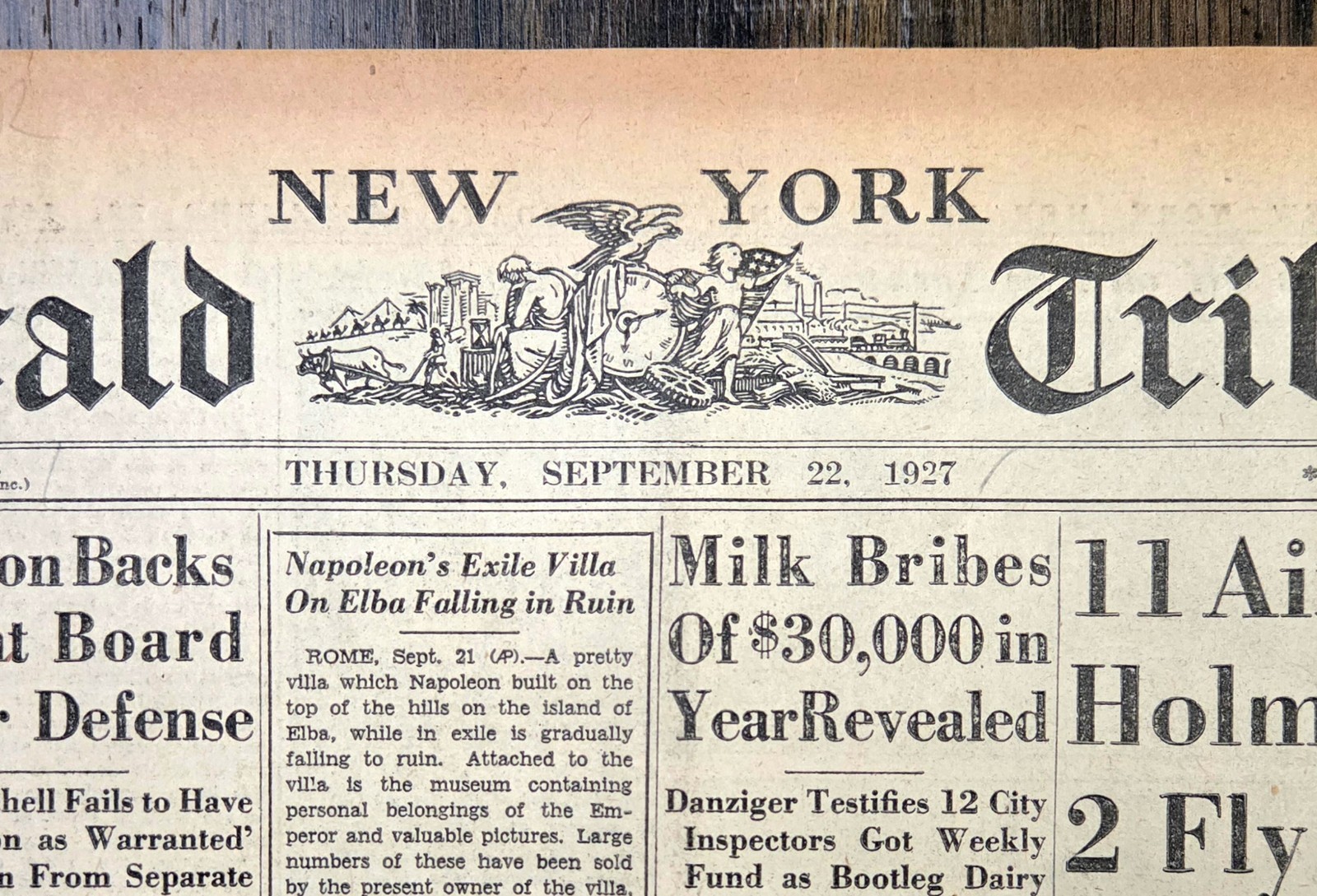 Sept 22, 1927 N.Y Herald Tribune Newspaper: TUNNEY vs DEMPSEY, BABE RUTH 55th