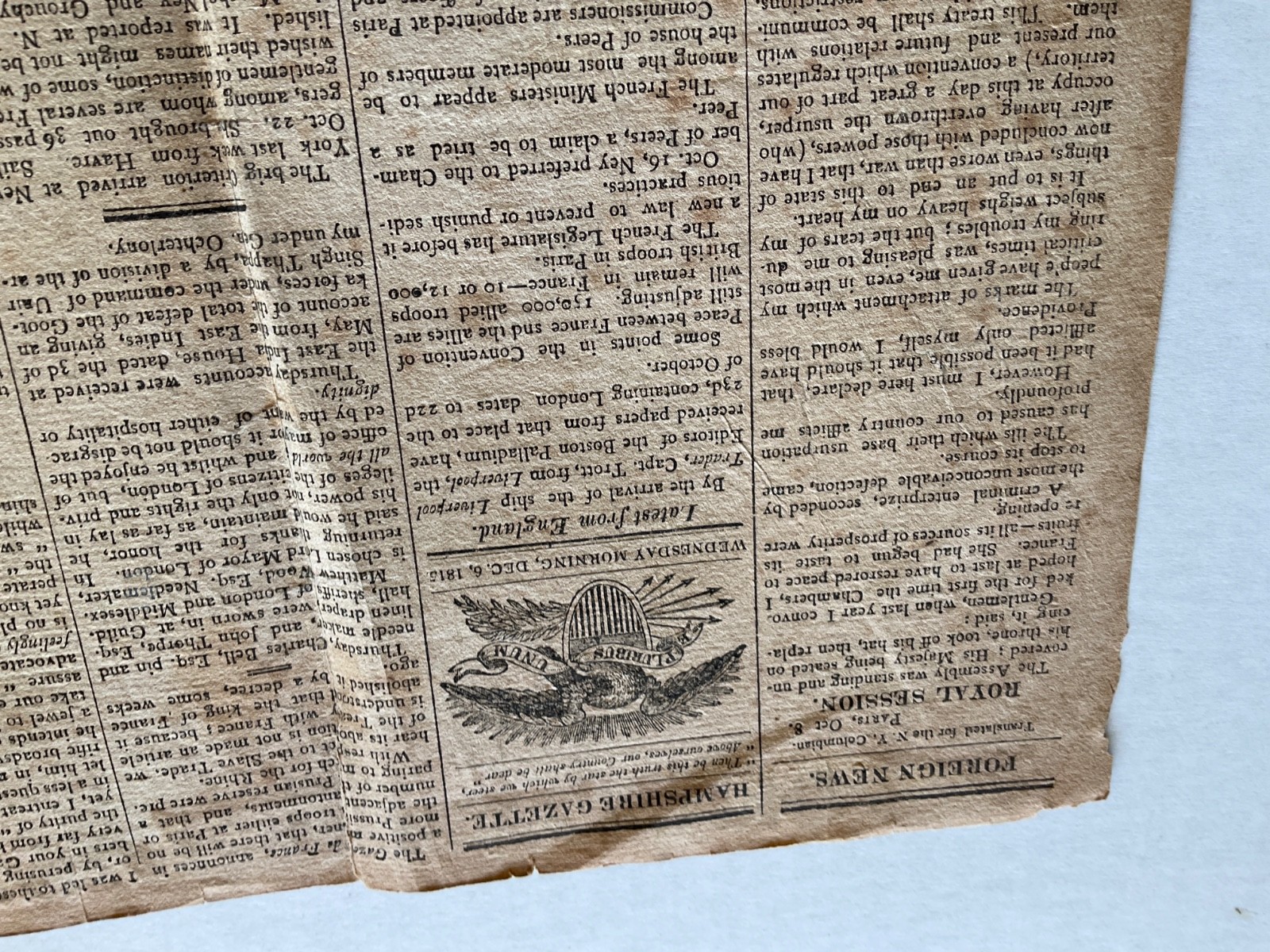 NAPOLEON AT ST HELENA ISLAND NEWSPAPER COMPLETE NORTH HAMPTON MASS 1815 PUBLICL