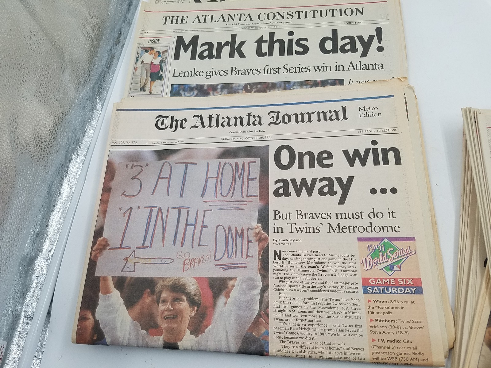 Lot of 8 – Atlanta Braves 90’s Playoff AJC Newspapers, World Series