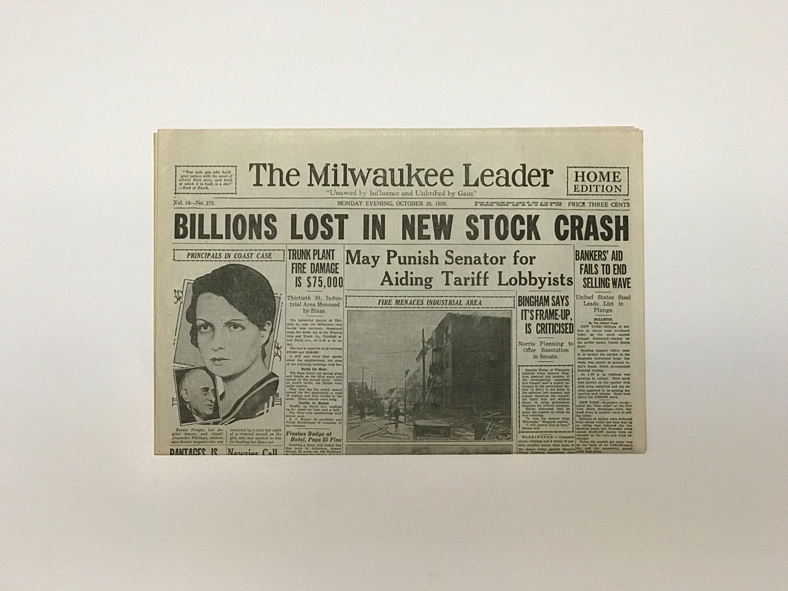 NEWSPAPER REPRINT – 1929 – Billions Lost in New Stock Crash