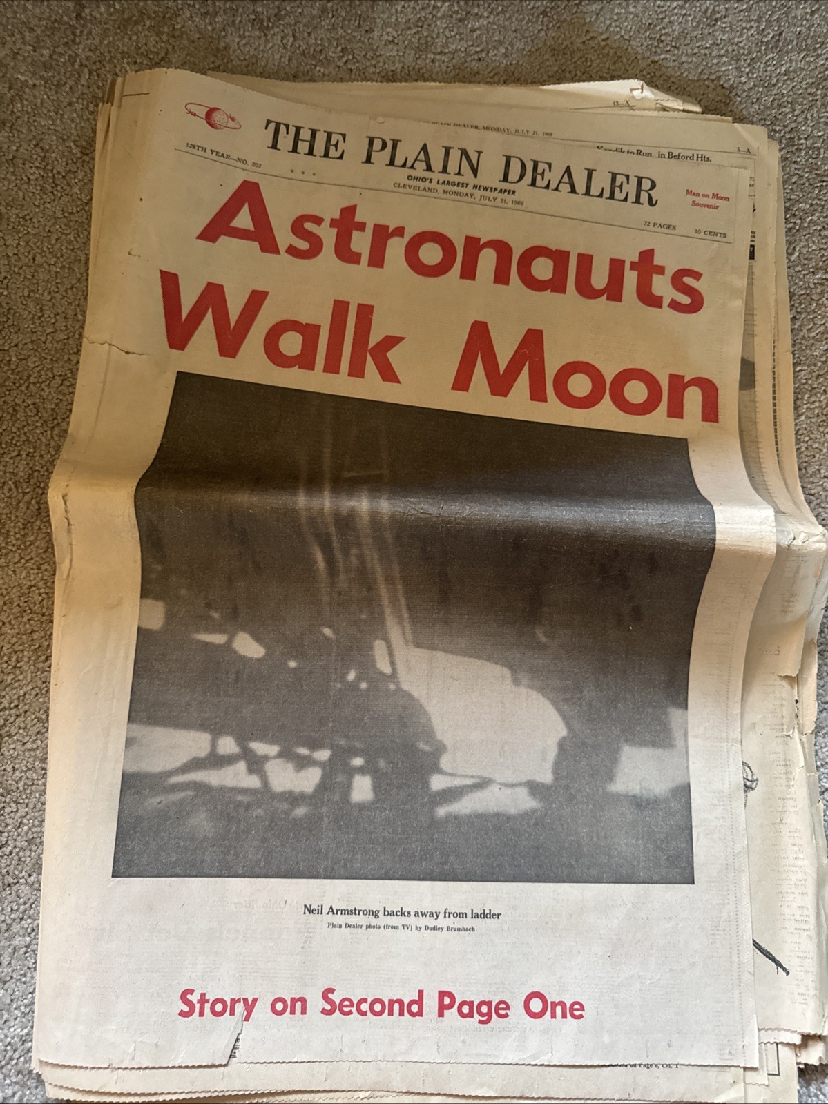 Newspaper Moon Landing Cleveland Plain Dealer July 21 1969 Walking on the Moon