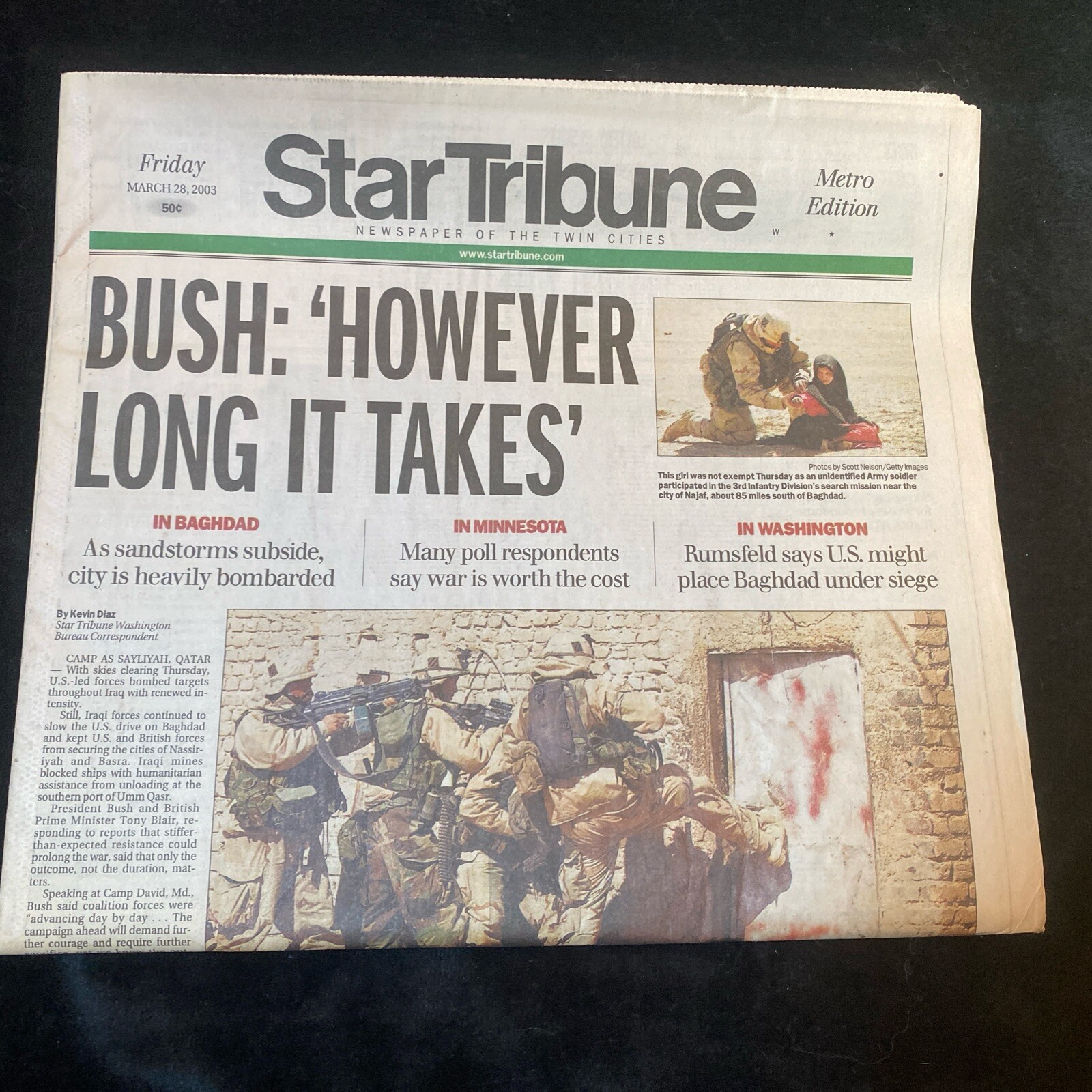 Historic Minnesota Star Tribune Iraq War March 28, 2003 SECTION A ONLY