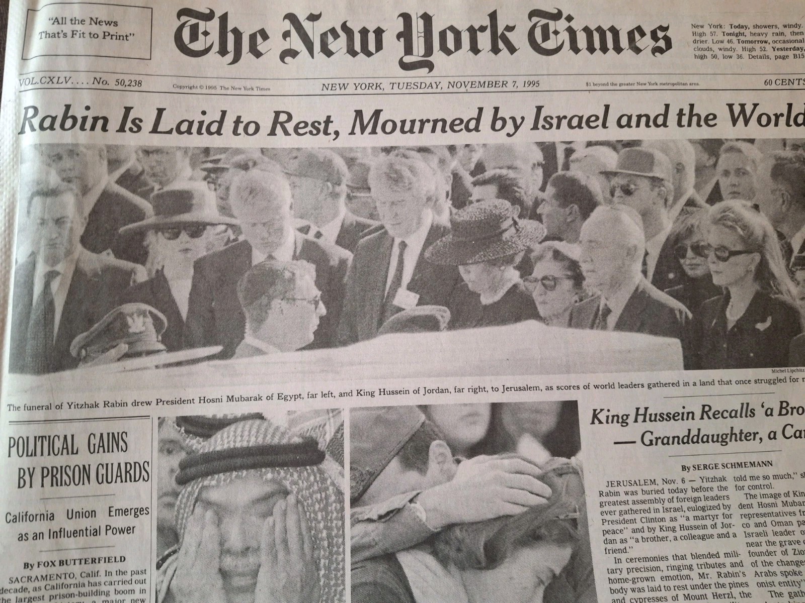 Newspapers- YITZHAK RABIN IS LAID TO REST, ISRAEL AND THE WORLD MOURN HIS DEATH