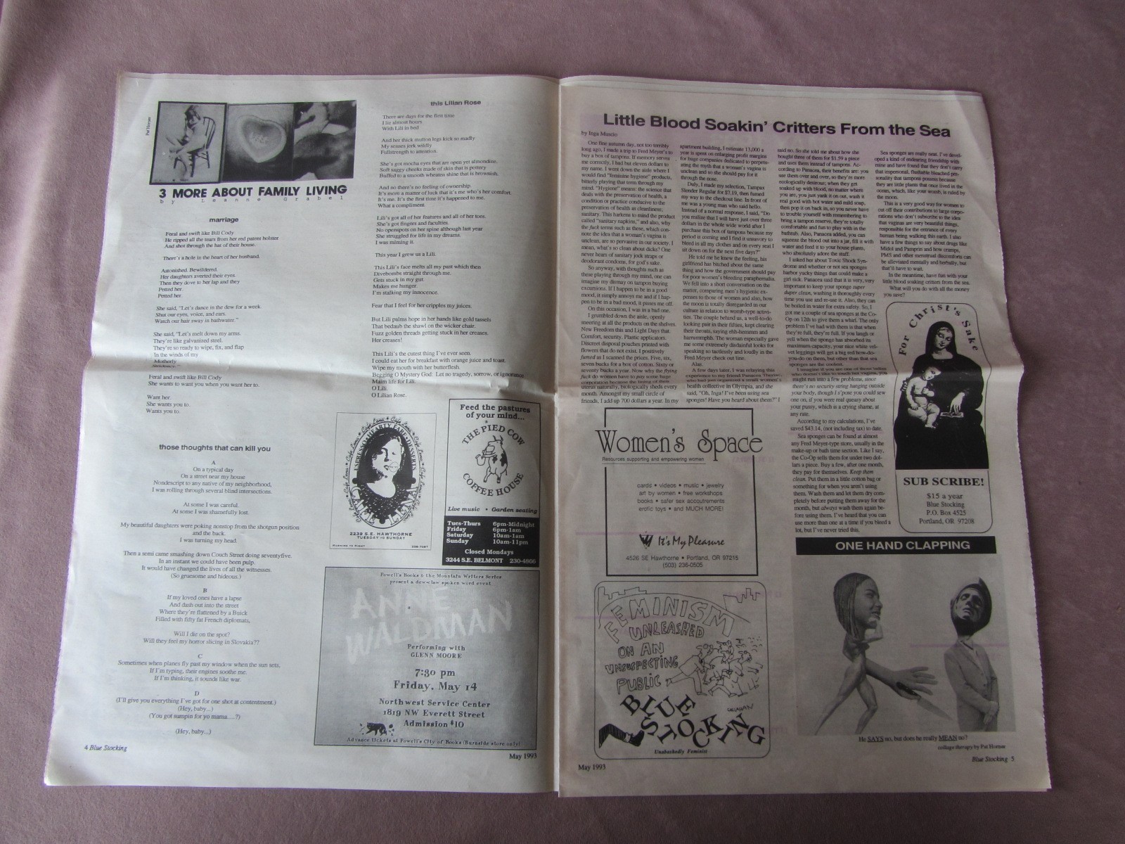 1993 Blue Stocking Newspaper Vol 1 # 5 * Feminist Radical Commentary Portland OR