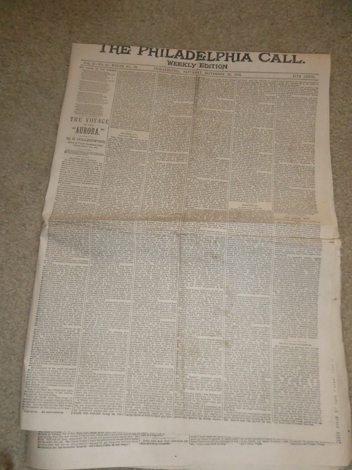 RARE Original September 26 1885 The Philadelphia Call Newspaper