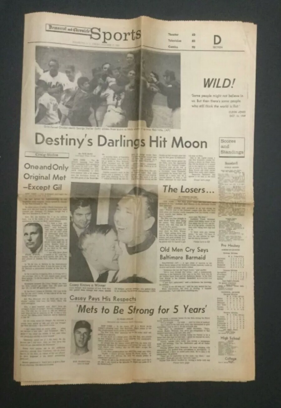 New York Mets Win 1969 World Series NY Newspaper Democrat and Chronicle Oct. 17