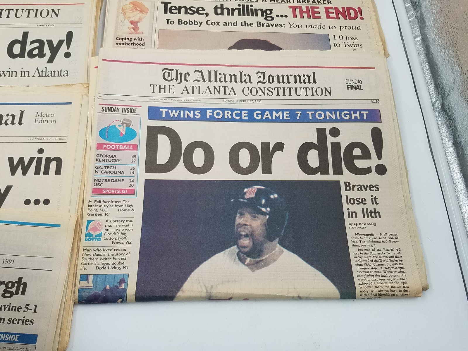Lot of 8 – Atlanta Braves 90’s Playoff AJC Newspapers, World Series